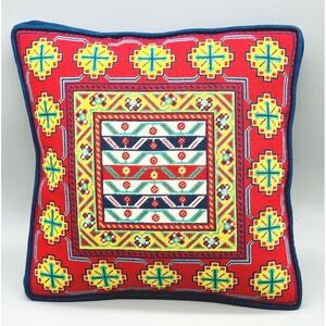 Needlepoint Pillow Geometric Handcrafted Vintage Home Decor 15 inch
